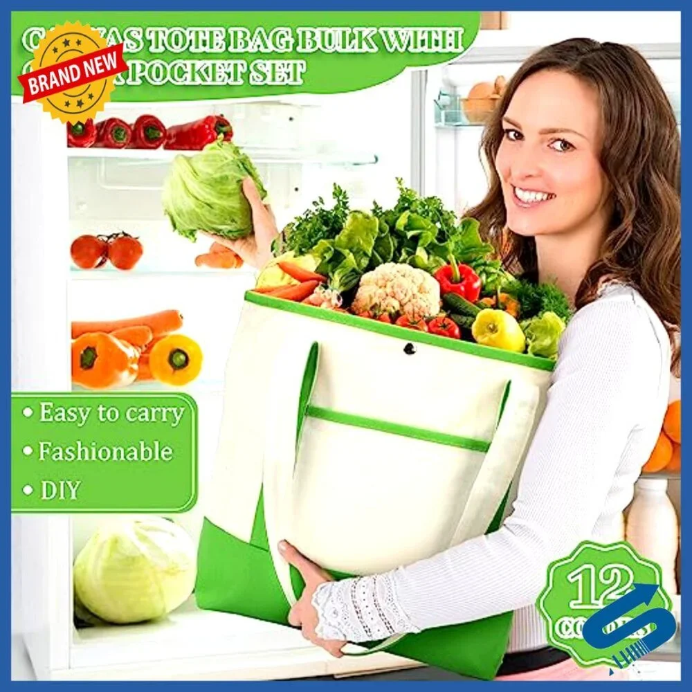 Canvas Tote Bags Bulk Pack Reusable Shopping Minimal Chic Everyday Use